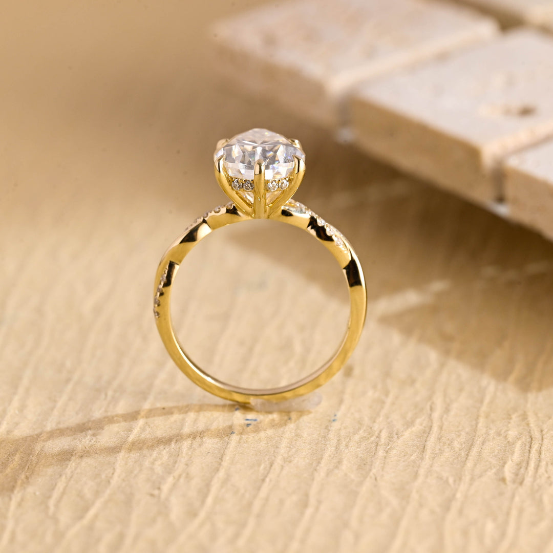 3.0CT Pear Cut Hidden Halo Moissanite Engagement Ring