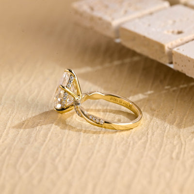 3.0CT Pear Cut Hidden Halo Moissanite Engagement Ring