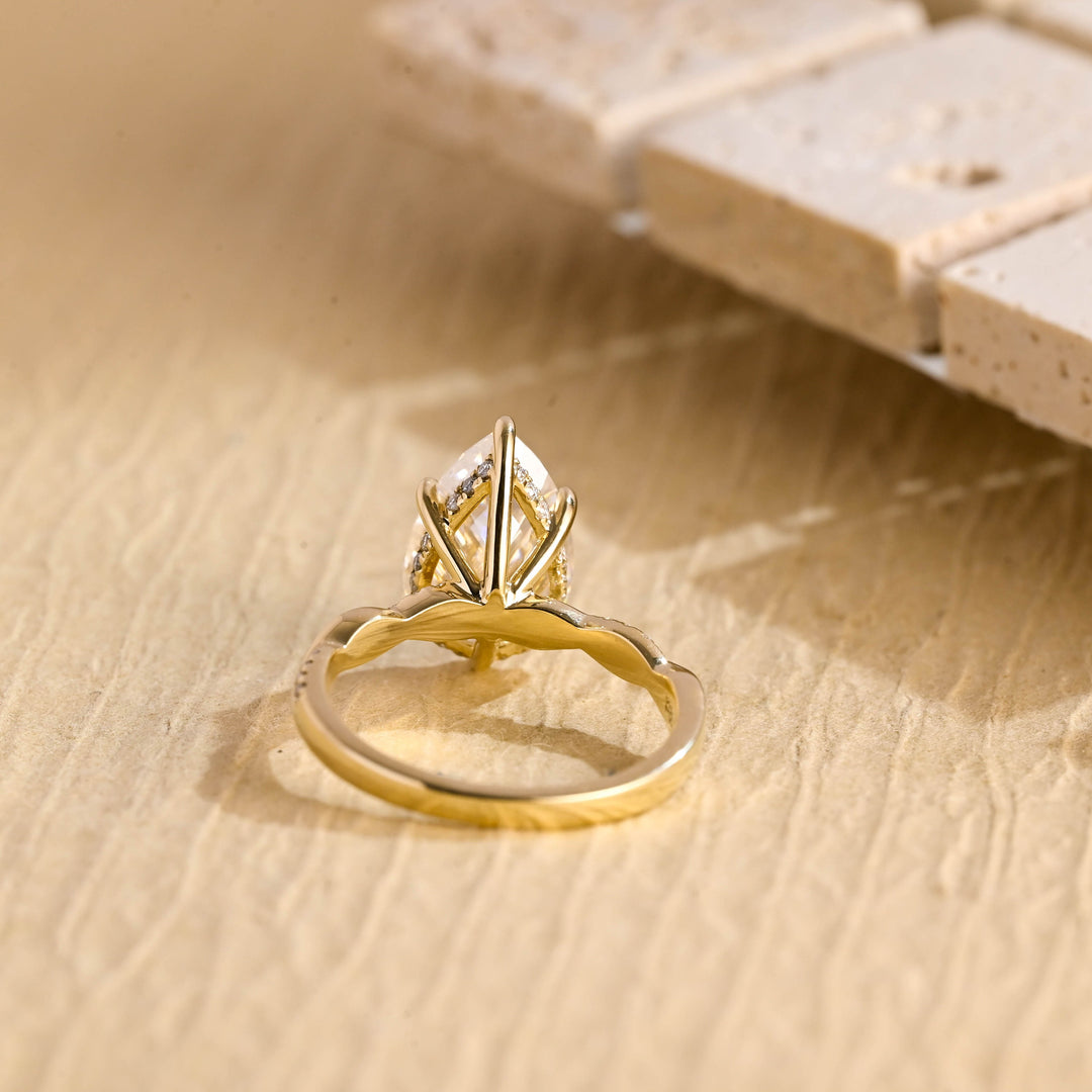 3.0CT Pear Cut Hidden Halo Moissanite Engagement Ring