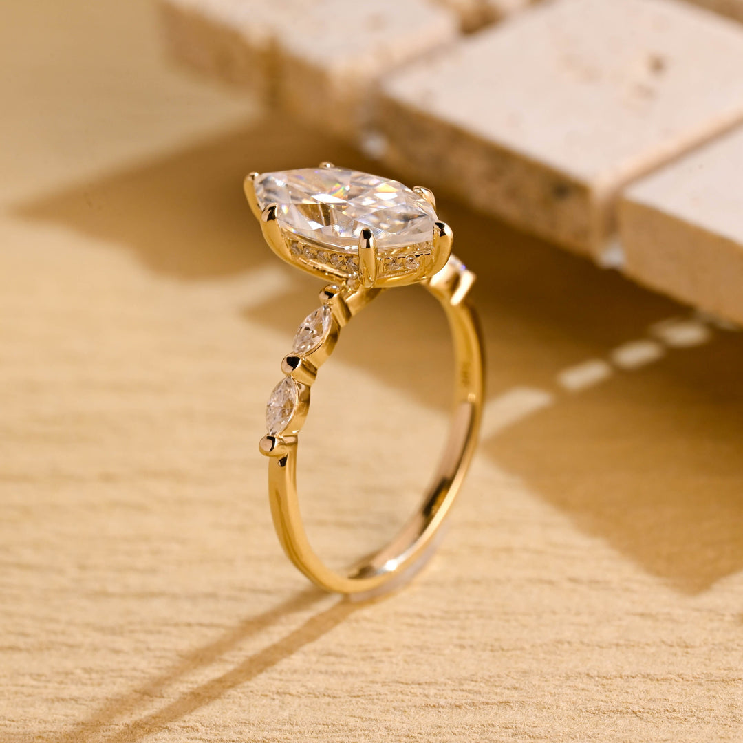 3.0 CT Marquise Cut Hidden Halo Moissanite Engagement Ring