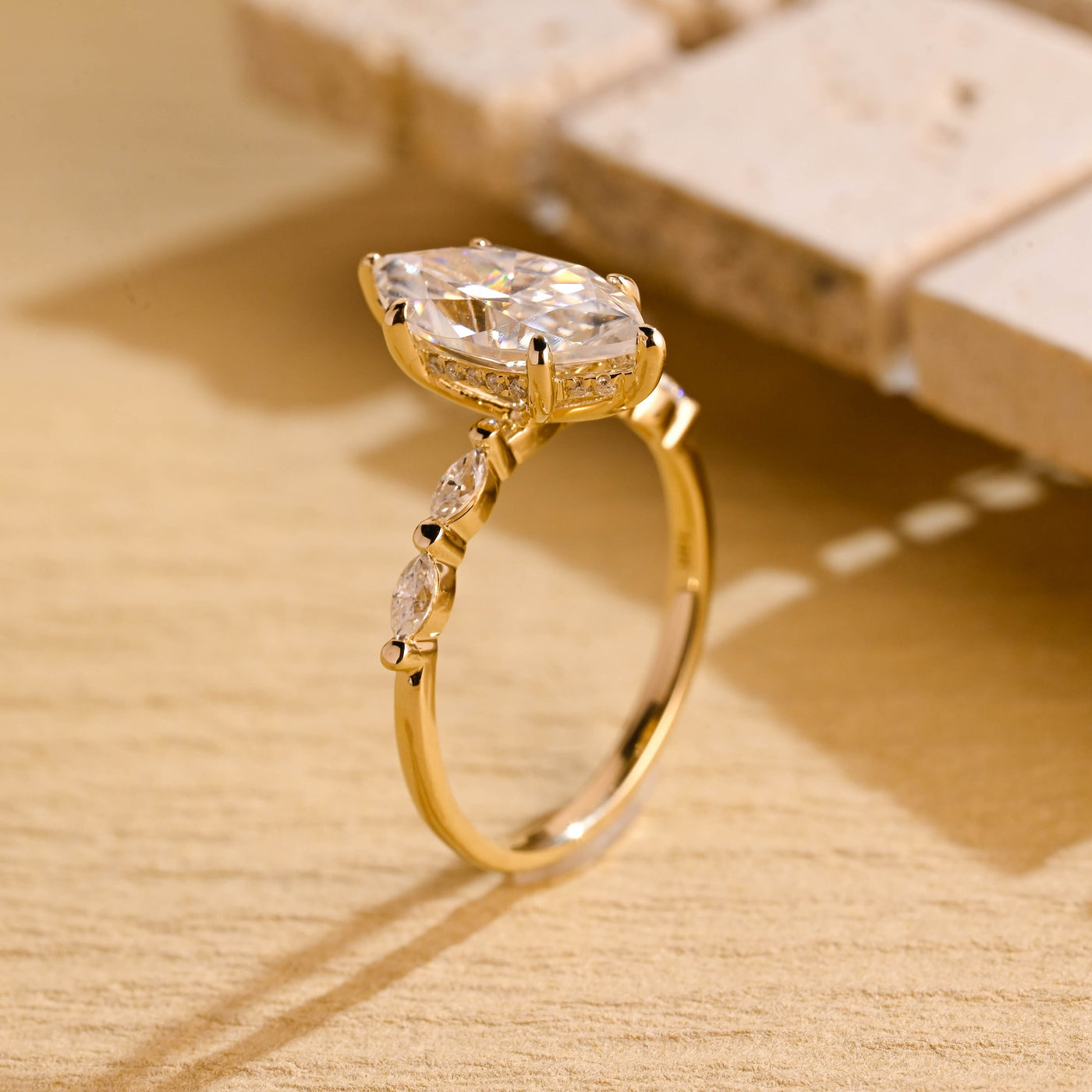 3.0 CT Marquise Cut Hidden Halo Moissanite Engagement Ring