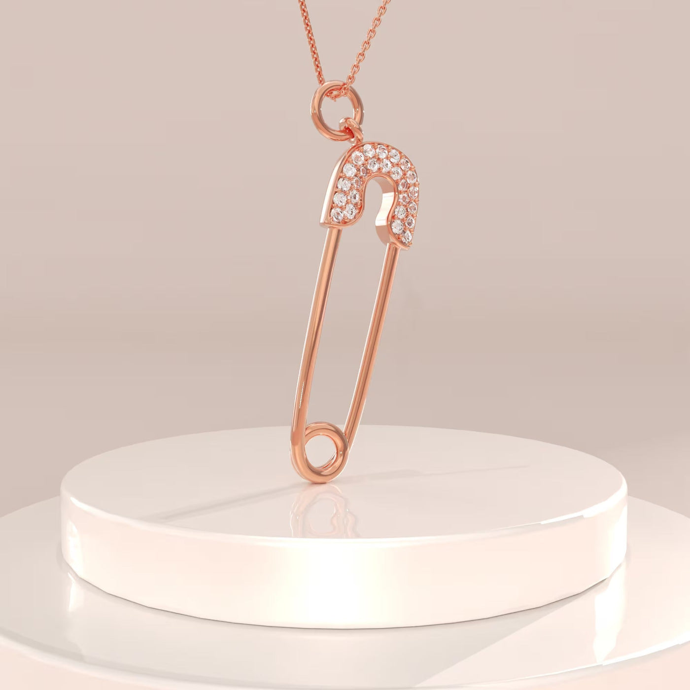 Round Cut Diamond Safety Pin Pendant Necklace for Her