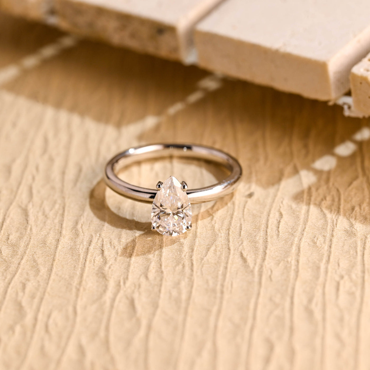 1.0 CT Pear Cut Diamond Solitaire Moissanite Engagement Ring