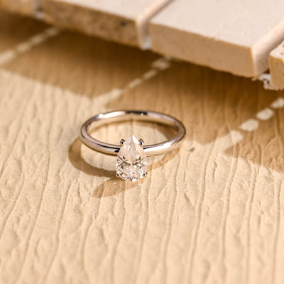 1.0 CT Pear Cut Diamond Solitaire Moissanite Engagement Ring