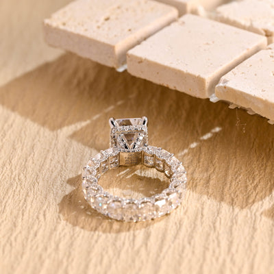 1.50CT Emerald Cut Pave Setting Full Eternity Moissanite Engagement Ring