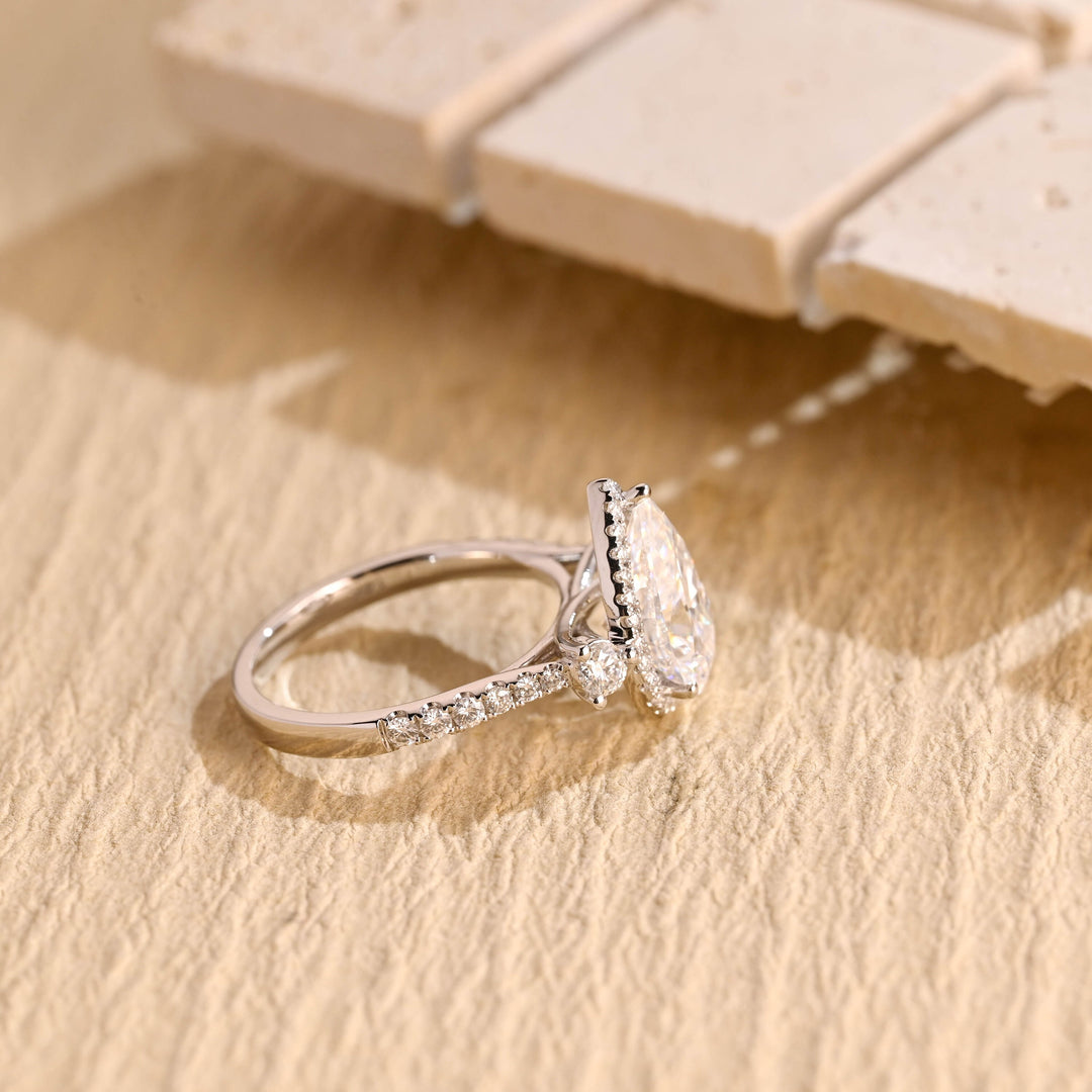 2.50CT Pear Diamond Halo Moissanite Engagement Ring