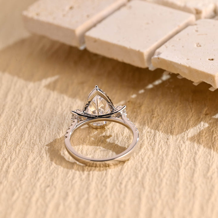 2.50CT Pear Diamond Halo Moissanite Engagement Ring