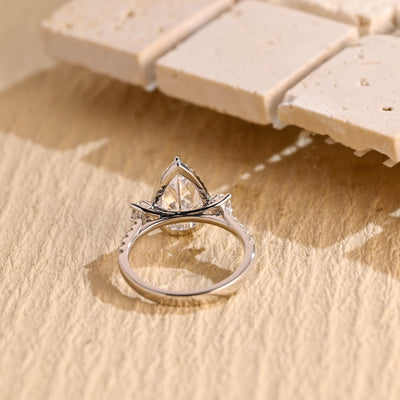 2.50CT Pear Diamond Halo Moissanite Engagement Ring