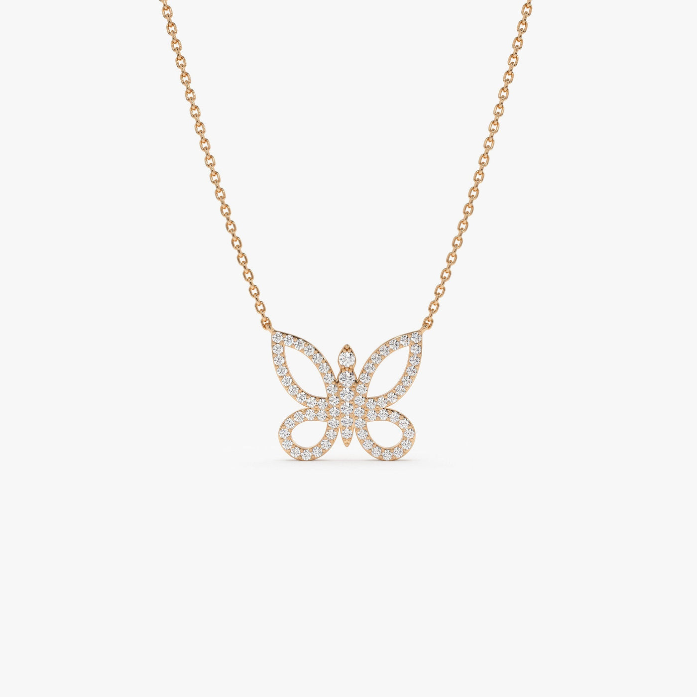 Round Cut Diamond Gold Butterfly Necklace for Women