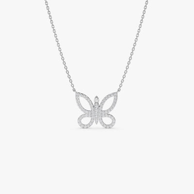 Round Cut Diamond Gold Butterfly Necklace for Women
