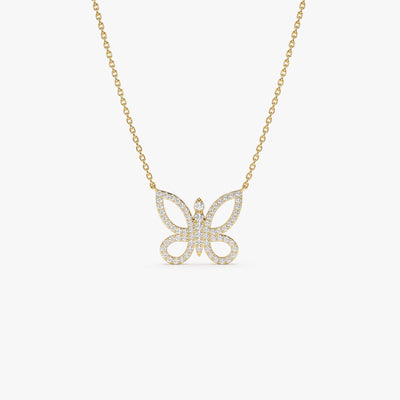 Round Cut Diamond Gold Butterfly Necklace for Women