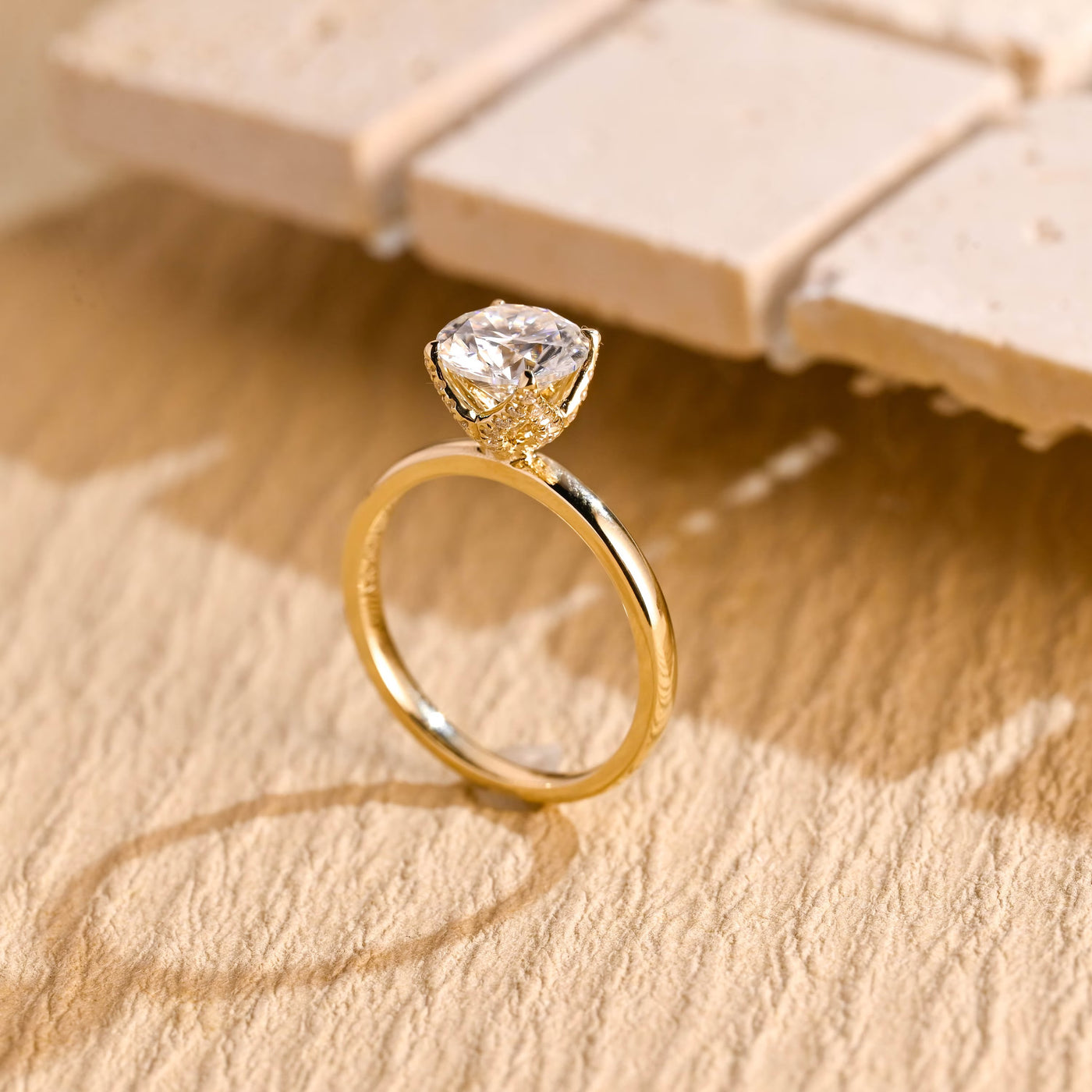 1.0 CT Round Diamond Hidden Diamond Moissanite Engagement Ring