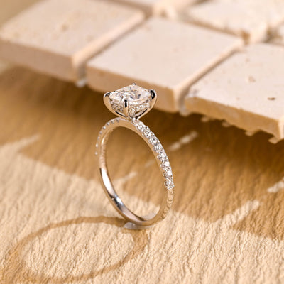 1.0 CT Cushion Cut Hidden Halo Pave Moissanite Engagement Ring