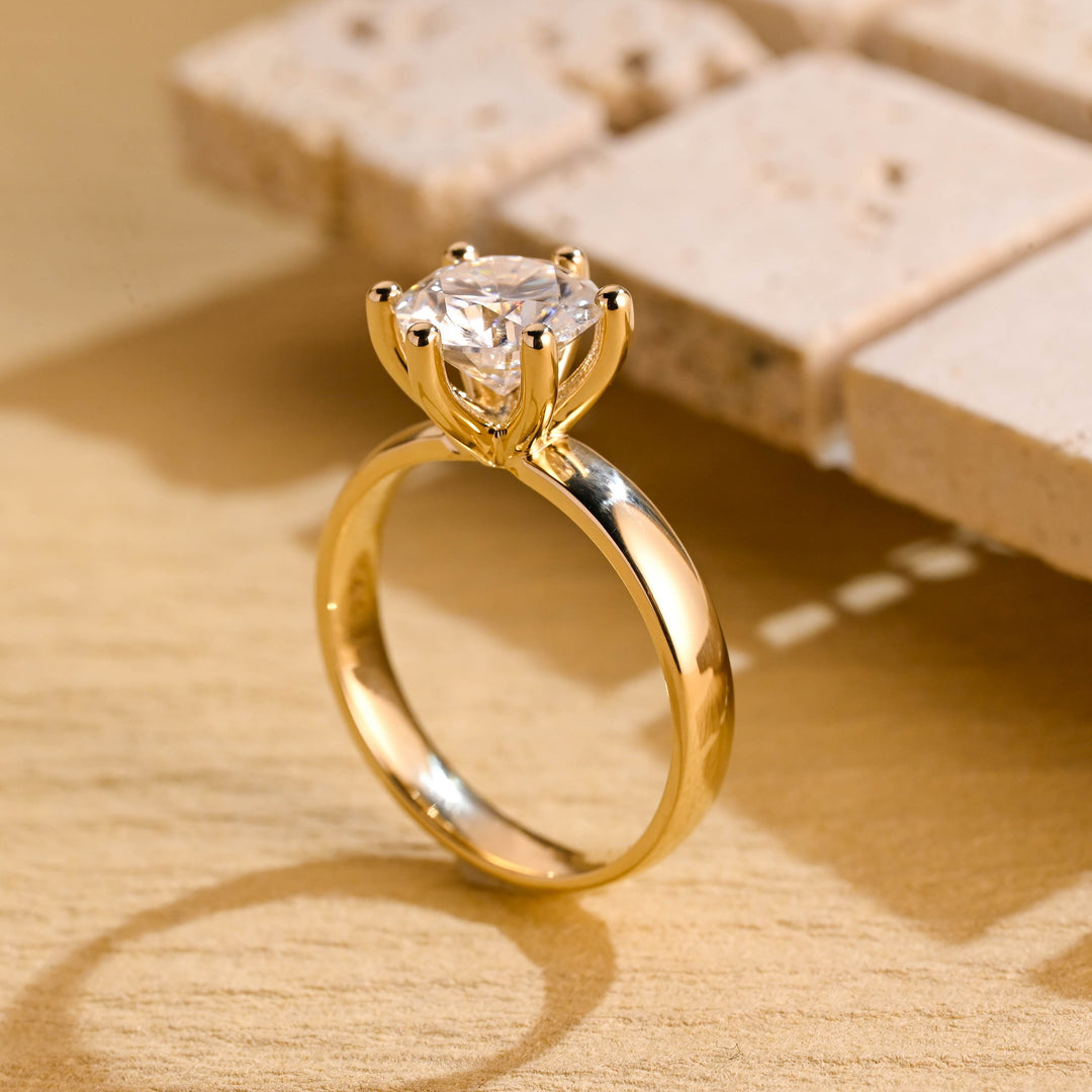 1.0 CT Round Brilliant Diamond Wide Band Moissanite Engagement Ring