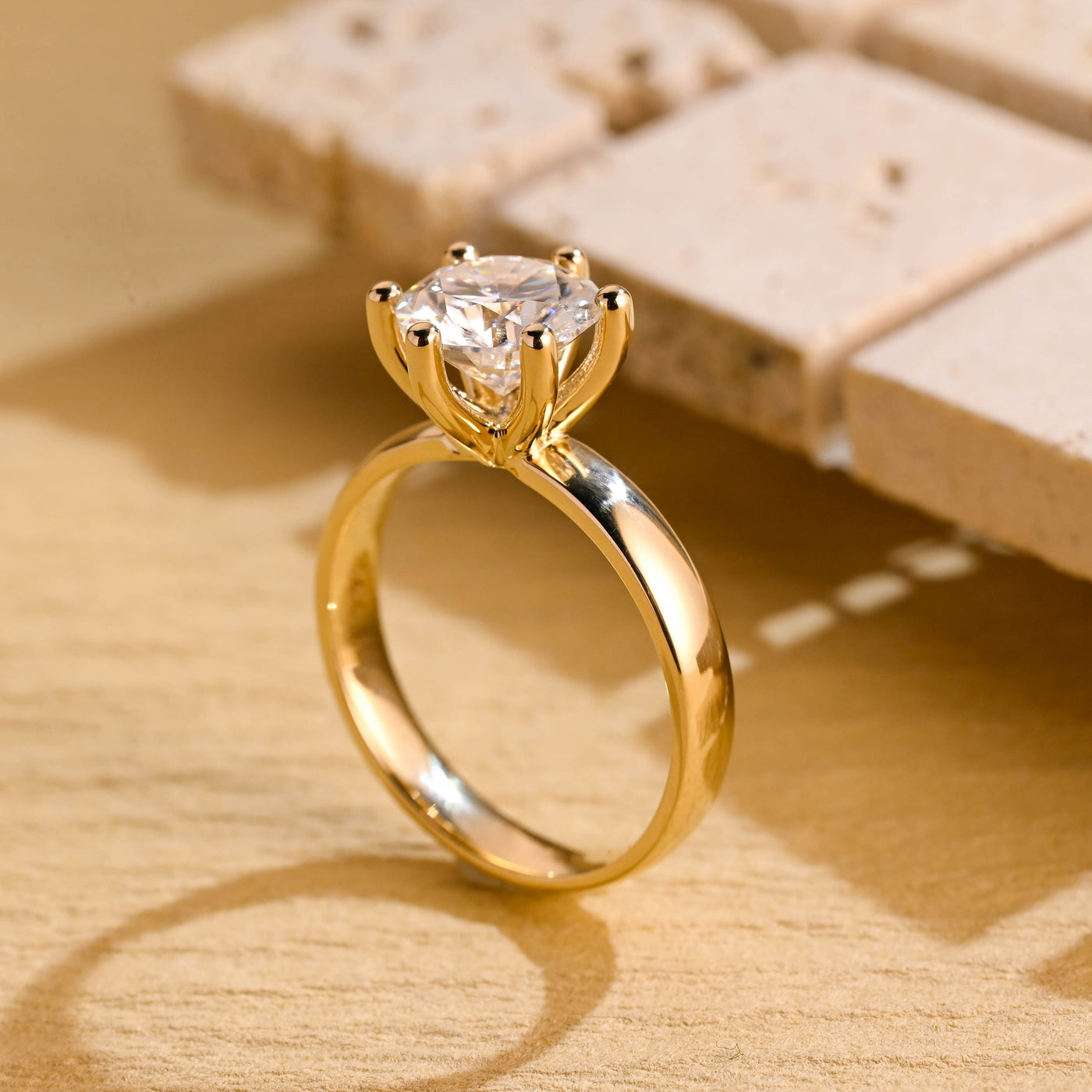 1.0 CT Round Brilliant Diamond Wide Band Moissanite Engagement Ring