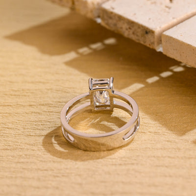 1.0 CT Emerald Cut Unique Solitaire Moissanite Engagement Ring