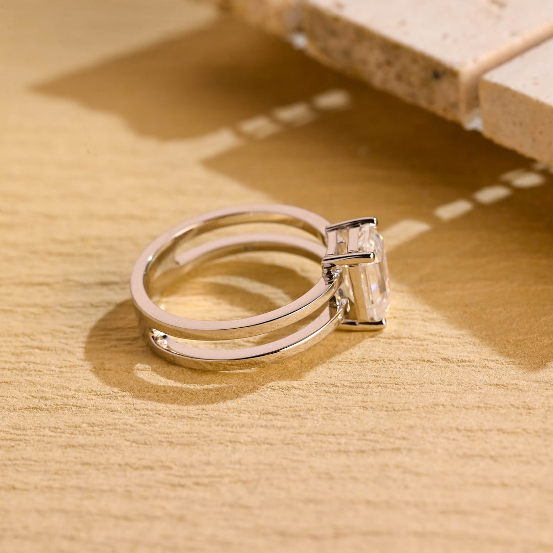 1.50 CT Emerald Diamond Unique Solitaire Moissanite Engagement Ring