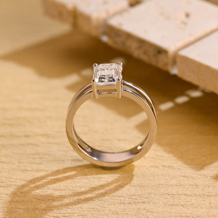1.50 CT Emerald Diamond Unique Solitaire Moissanite Engagement Ring