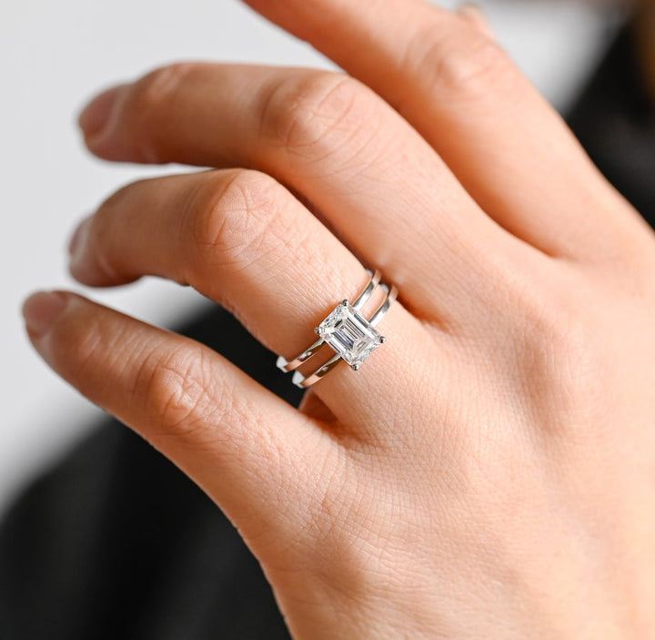 1.50 CT Emerald Diamond Unique Solitaire Moissanite Engagement Ring