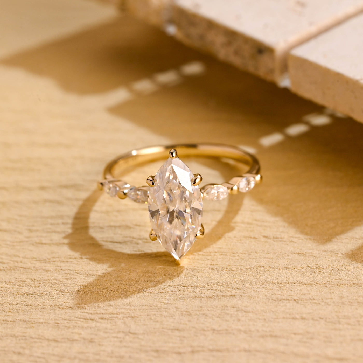 2.0CT Marquise Hidden Halo Moissanite Engagement Ring