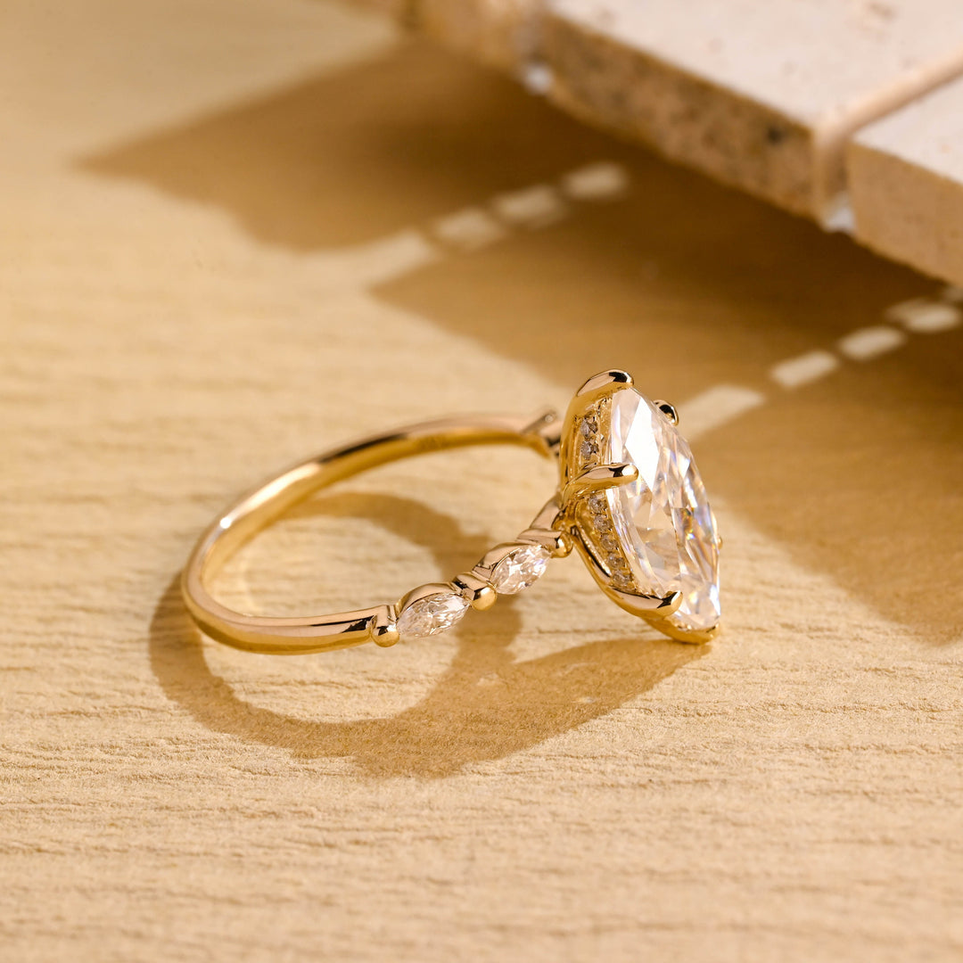 2.0CT Marquise Hidden Halo Moissanite Engagement Ring