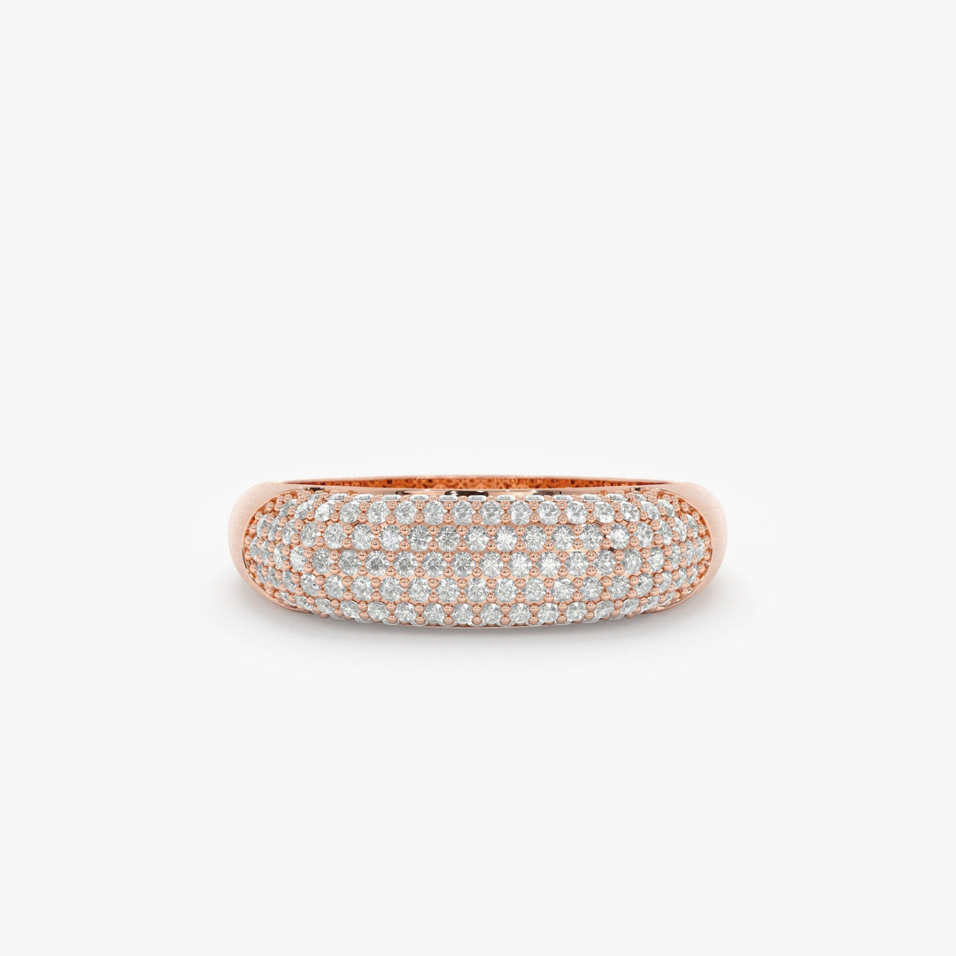 Round Cut Diamond Brushed Solid Gold Cigar Band Women