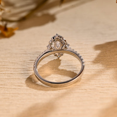 0.50CT Marquise Cut Halo Cluster Moissanite Engagement Ring