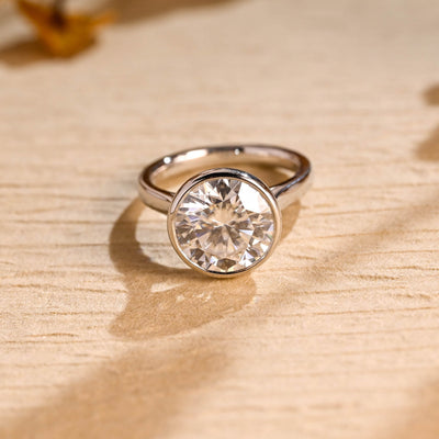 3.0 CT Round Cut Bezel Setting Solitaire Moissanite Engagement Ring