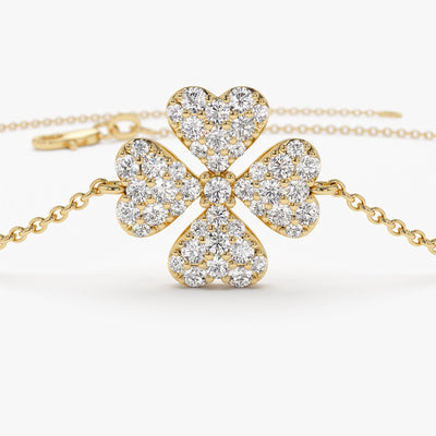 Round Cut Diamond Four Leaf Clover Bracelet for Christmas Gift
