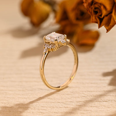 1.0 CT Emerald Cut Cluster Diamond Moissanite Engagement Ring