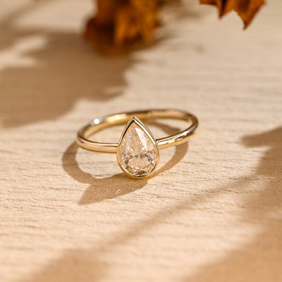1.50CT Pear Diamond Bezel Solitaire Moissanite Engagement Ring