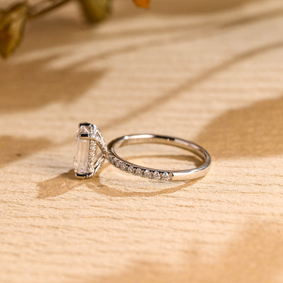 1.0 CT Emerald Cut Hidden Halo Moissanite Engagement Ring