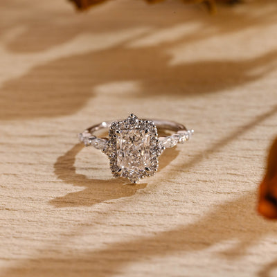 1.0CT Radiant Cut Cluster Diamond Moissanite Engagement Ring