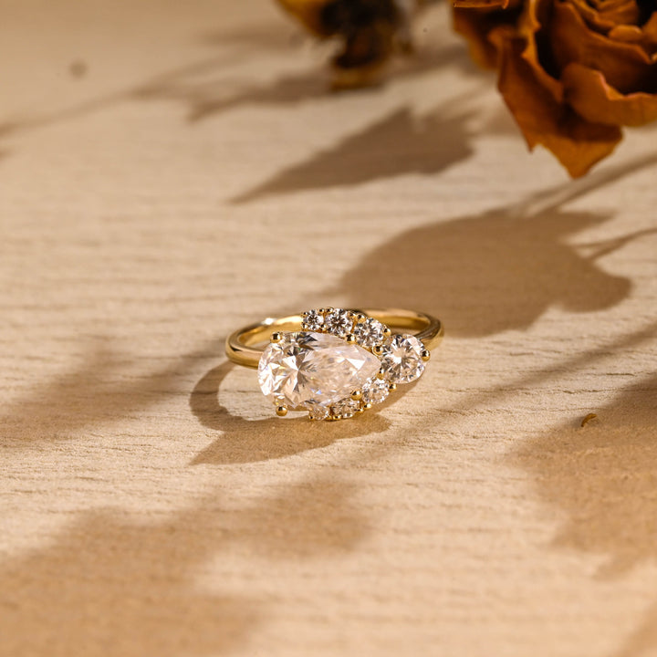1.50 CT East West Pear Diamond Cluster Moissanite Engagement Ring