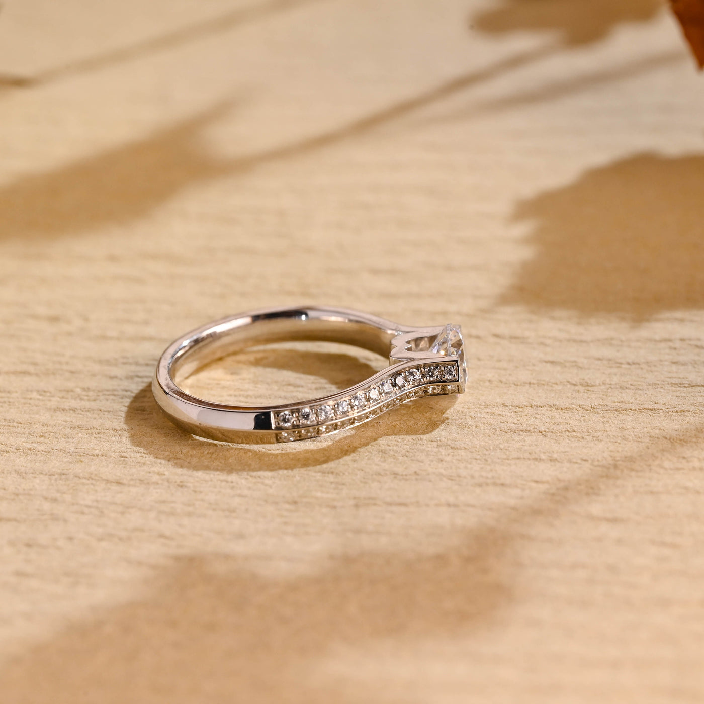 0.50CT Round Brilliant Pave Diamond Moissanite Engagement Ring