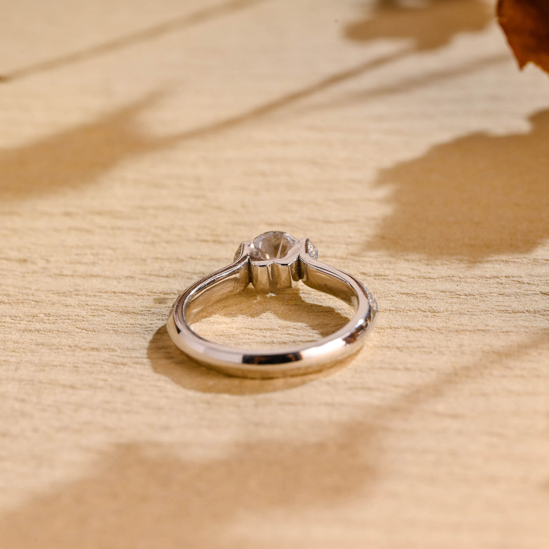 0.50CT Round Brilliant Pave Diamond Moissanite Engagement Ring