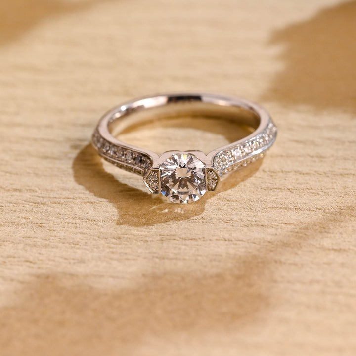 0.50CT Round Brilliant Pave Diamond Moissanite Engagement Ring