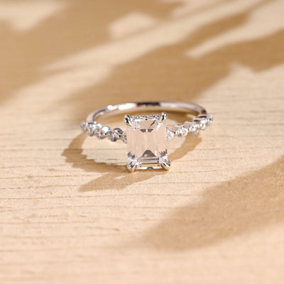 1.50CT Emerald Cut Pave Setting Moissanite Engagement Ring