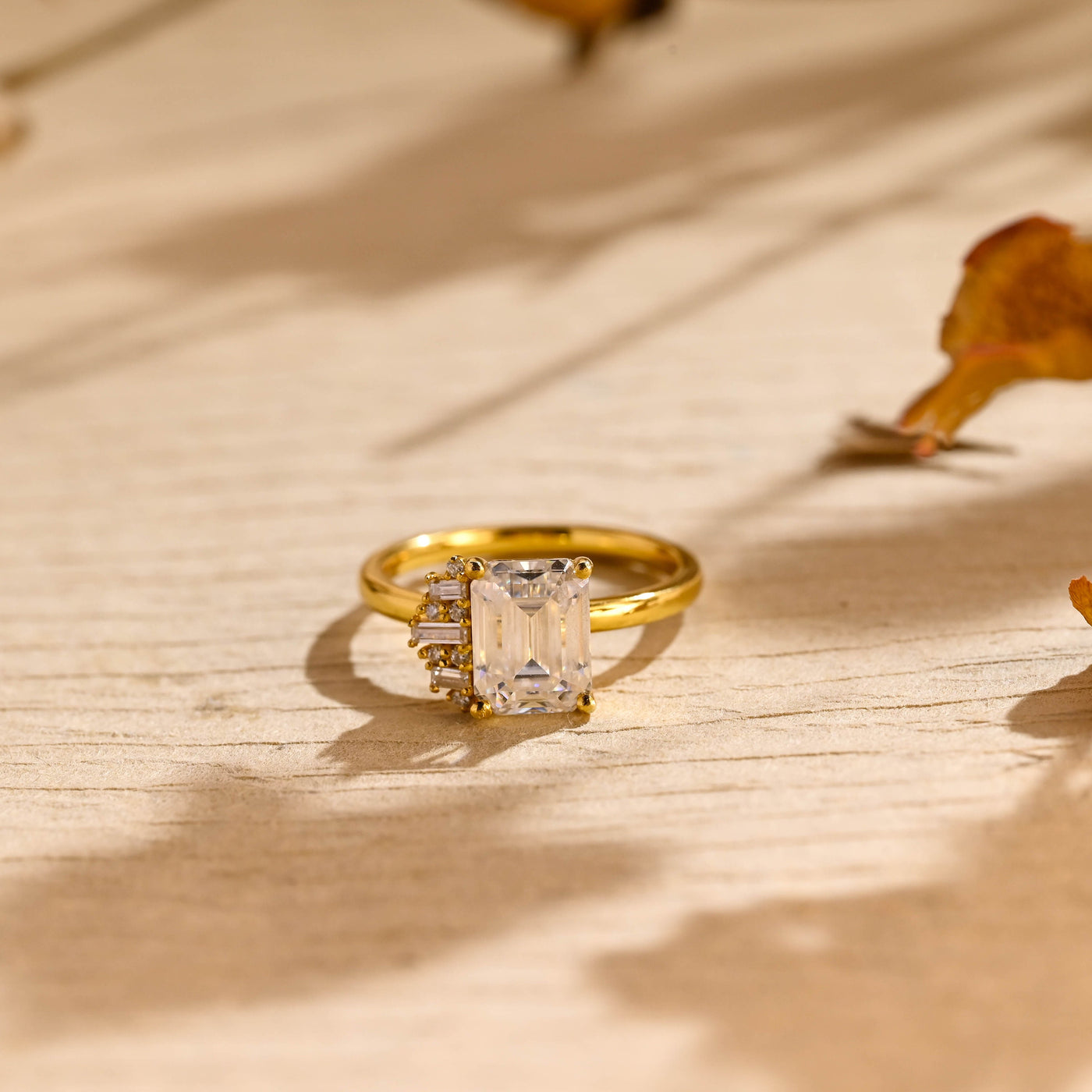 1.0 CT Emerald Cut Cluster Diamond Moissanite Engagement Ring