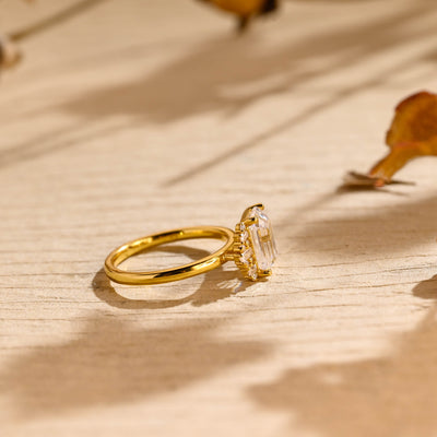 1.0 CT Emerald Cut Cluster Diamond Moissanite Engagement Ring