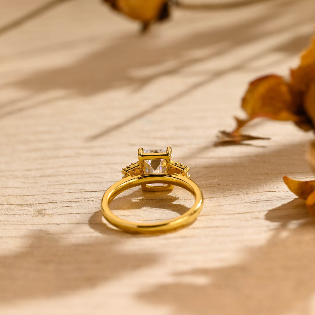 1.50CT Emerald Diamond Cluster Moissanite Engagement RIng