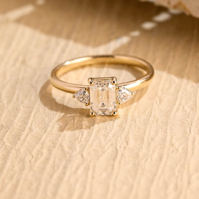 1.50CT Emerald Cut Three Stone Moissanite Engagement Ring