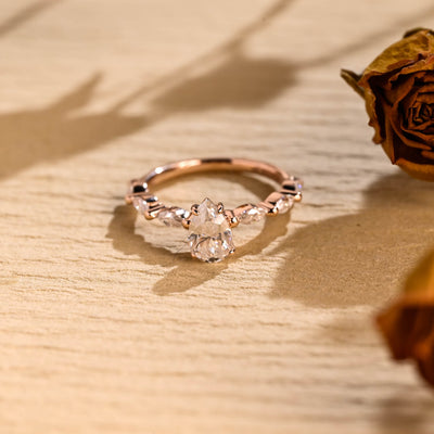 0.50CT Pear Diamond Pave Setting Moissanite Engagement Ring