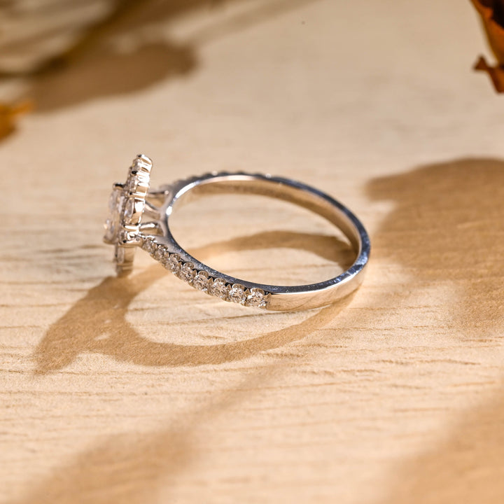 0.50CT Marquise Cut Halo Cluster Moissanite Engagement Ring