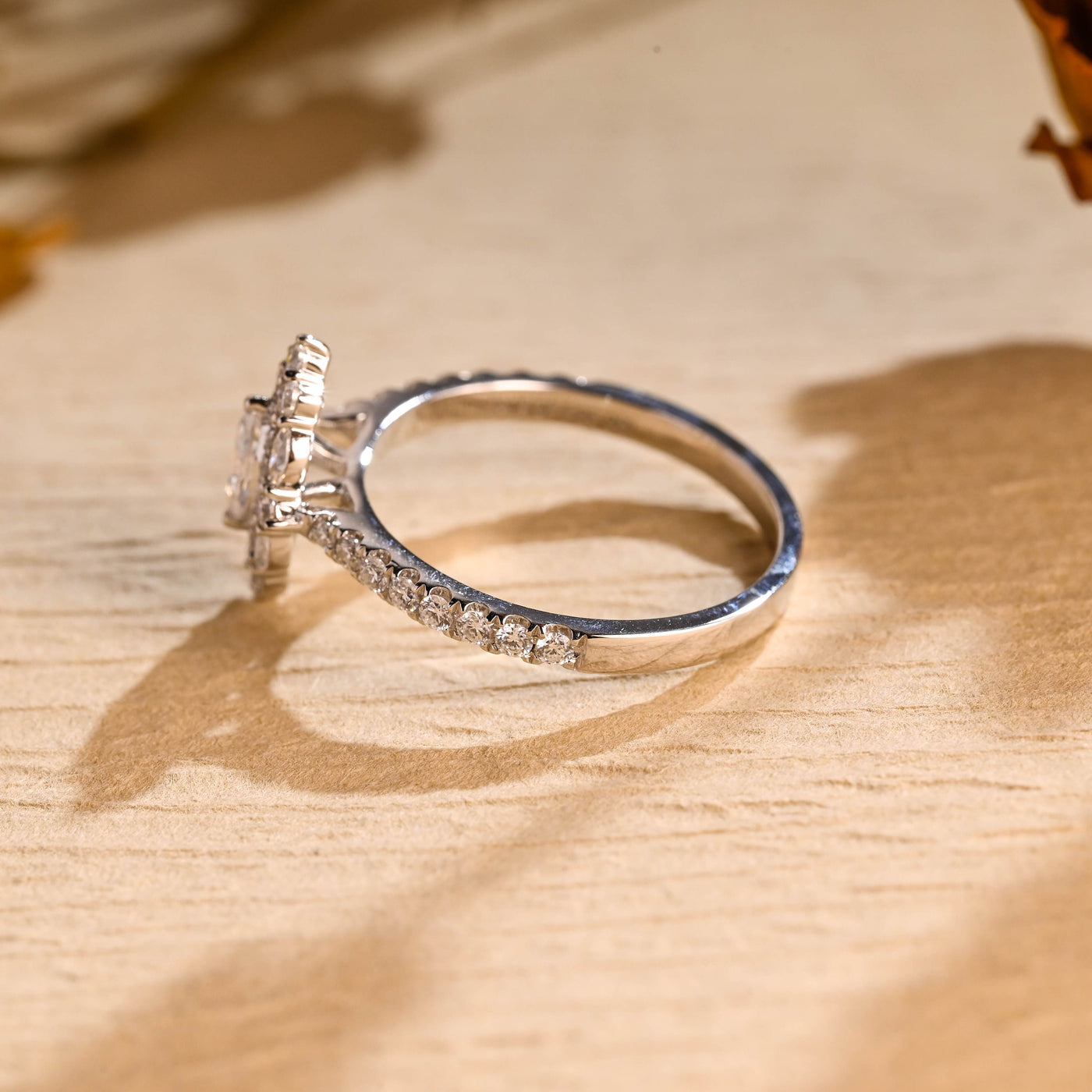 0.50CT Marquise Cut Halo Cluster Moissanite Engagement Ring