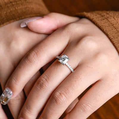 1.0 CT Cushion Cut Hidden Halo Pave Moissanite Engagement Ring