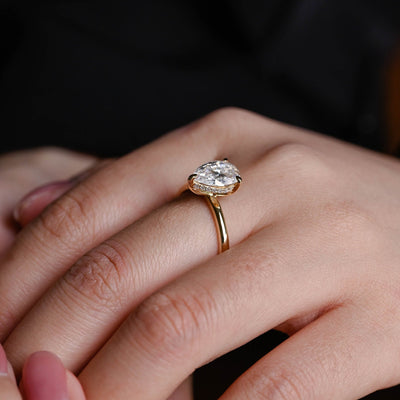 1.50CT Pear Cut Diamond Hidden Halo Moissanite Engagement Ring