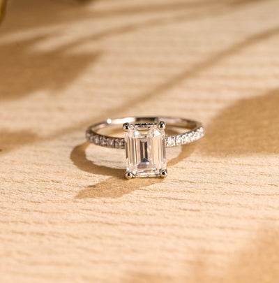 1.0 CT Emerald Cut Hidden Halo Moissanite Engagement Ring