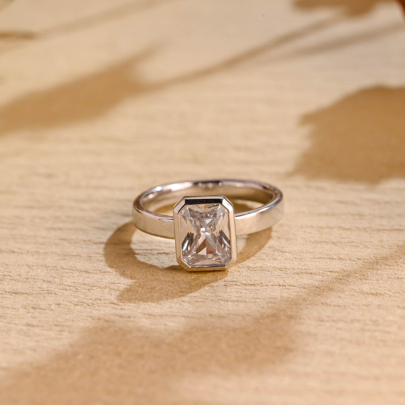 1.0CT Radiant Cut Bezel Setting Solitaire Moissanite Engagement Ring