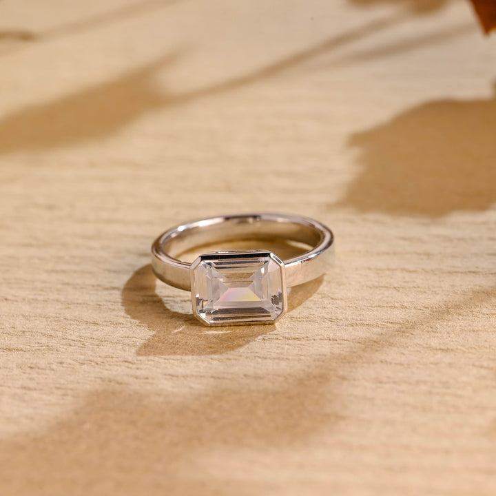 1.50CT East West Emerald Diamond Solitaire Moissanite Engagement Ring